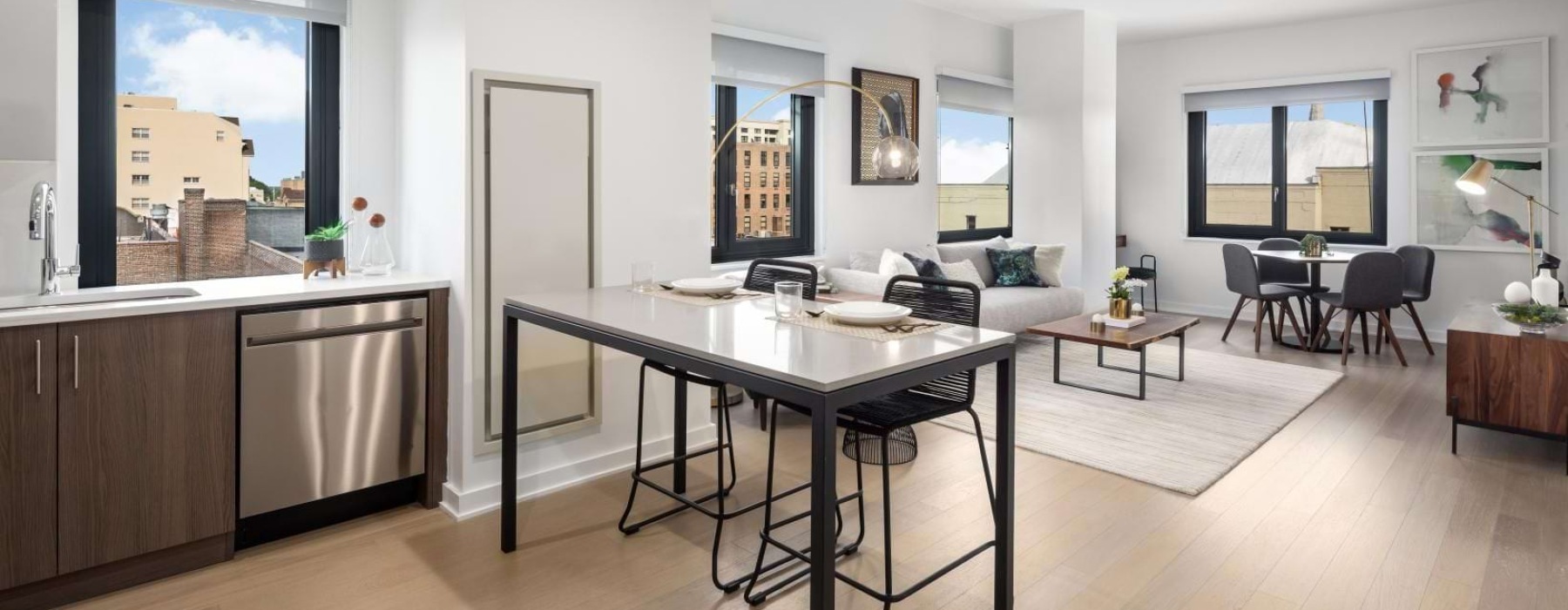 a kitchen with a dining table